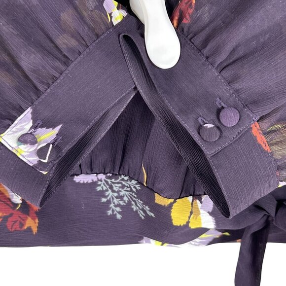 Madewell Womens S Wrap Style Blouse Burgundy Gold 3/4 Sleeve Bloomcore 70s Top - Picture 6 of 16